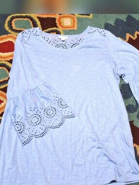 J. Jill Light Blue Eyelet Bell-Sleeve Top